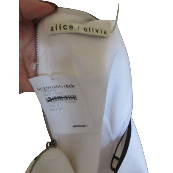 New w Tags, Alice + Olivia Emilee White Dress With Black Trim Size 4 - Picture 6 of 8